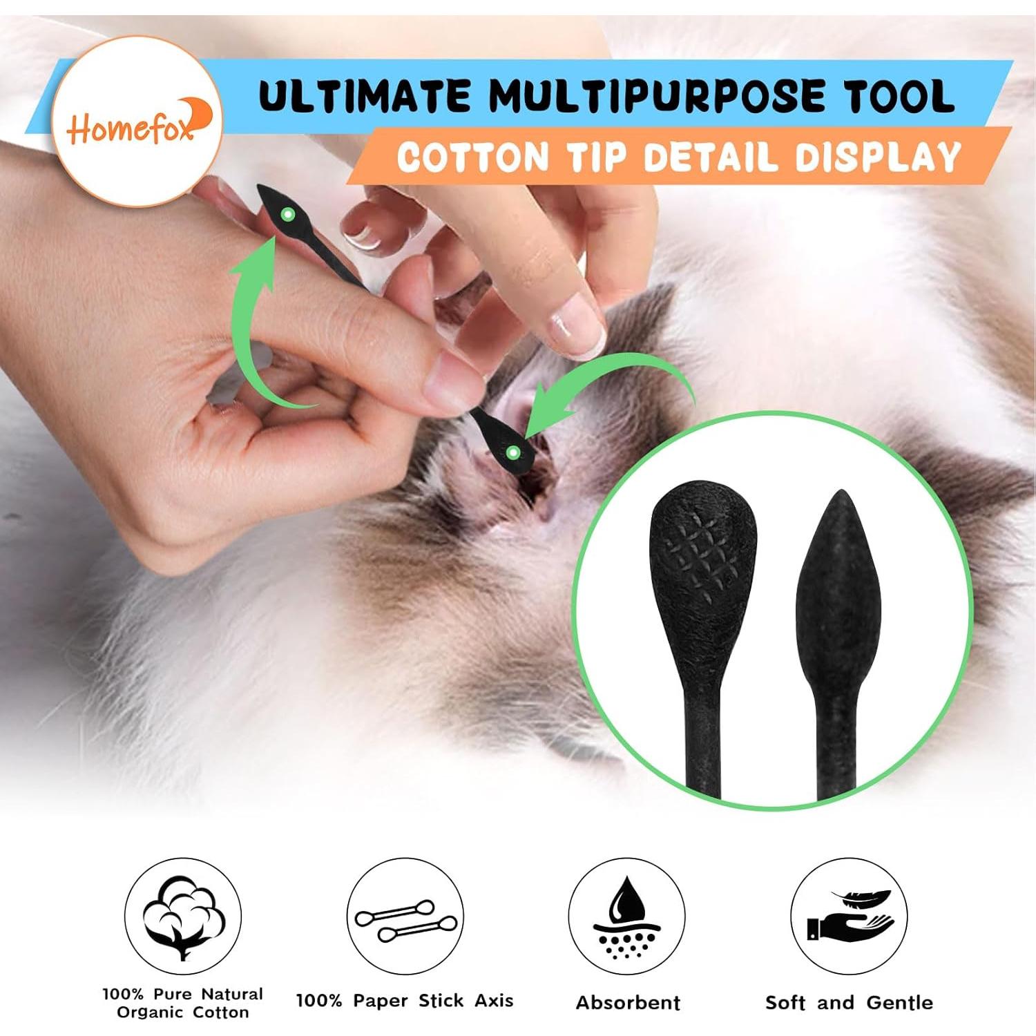 Hisopos de Algodón Orgánico HOMEFOX 250 Unidades Negro XL