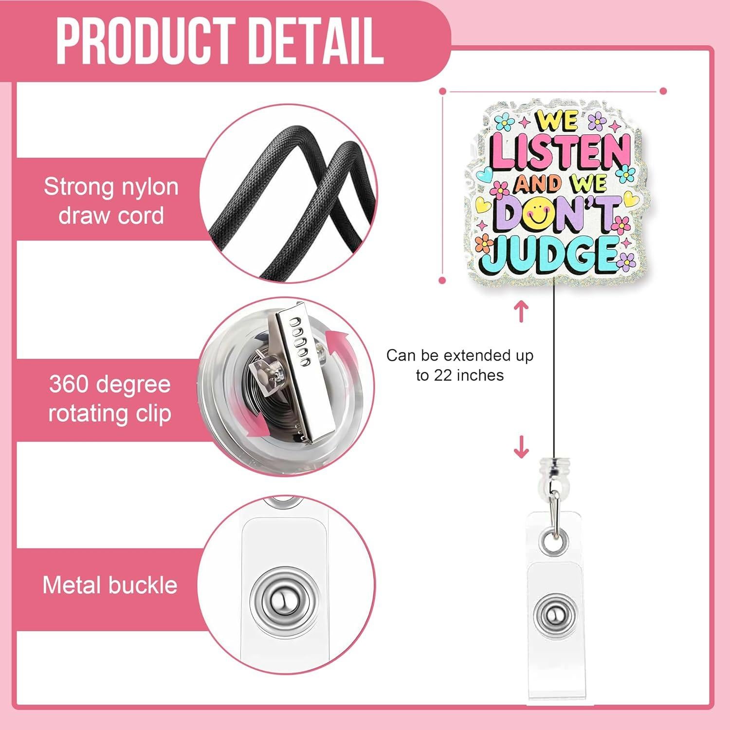 Insignia de ID Retráctil GAHAPI We Listen - Clip Cocodrilo