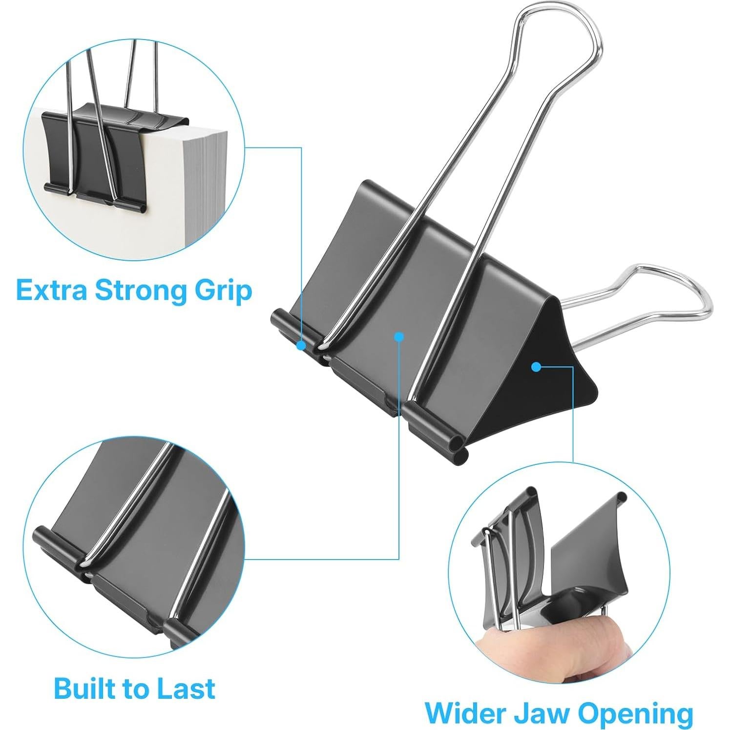 Clips de Carpeta Jumbo OWLKELA 3 Pulgadas 6 Pcs Negros