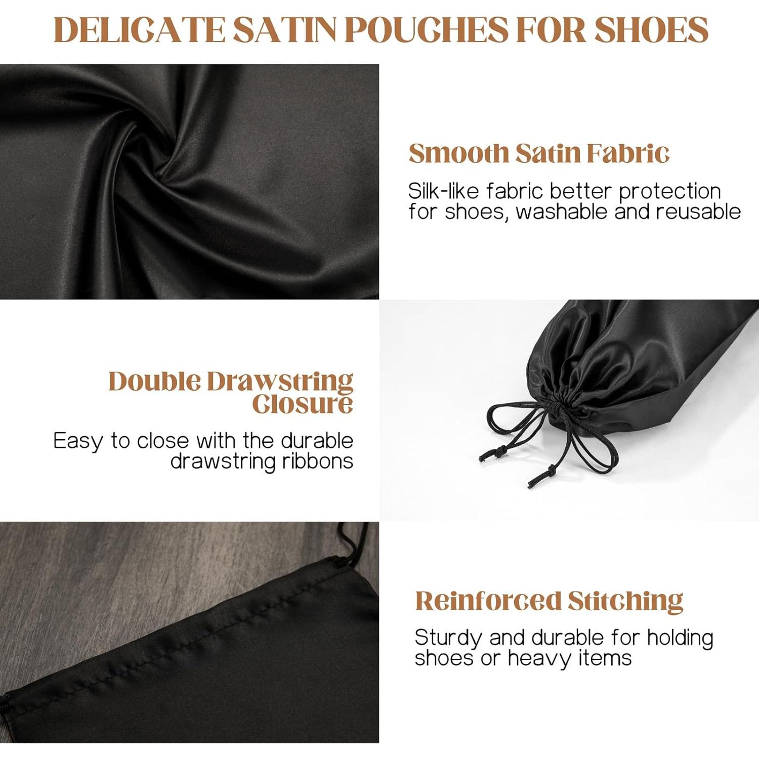 Paquete de 10 bolsas de satén para zapatos negro SDXD02