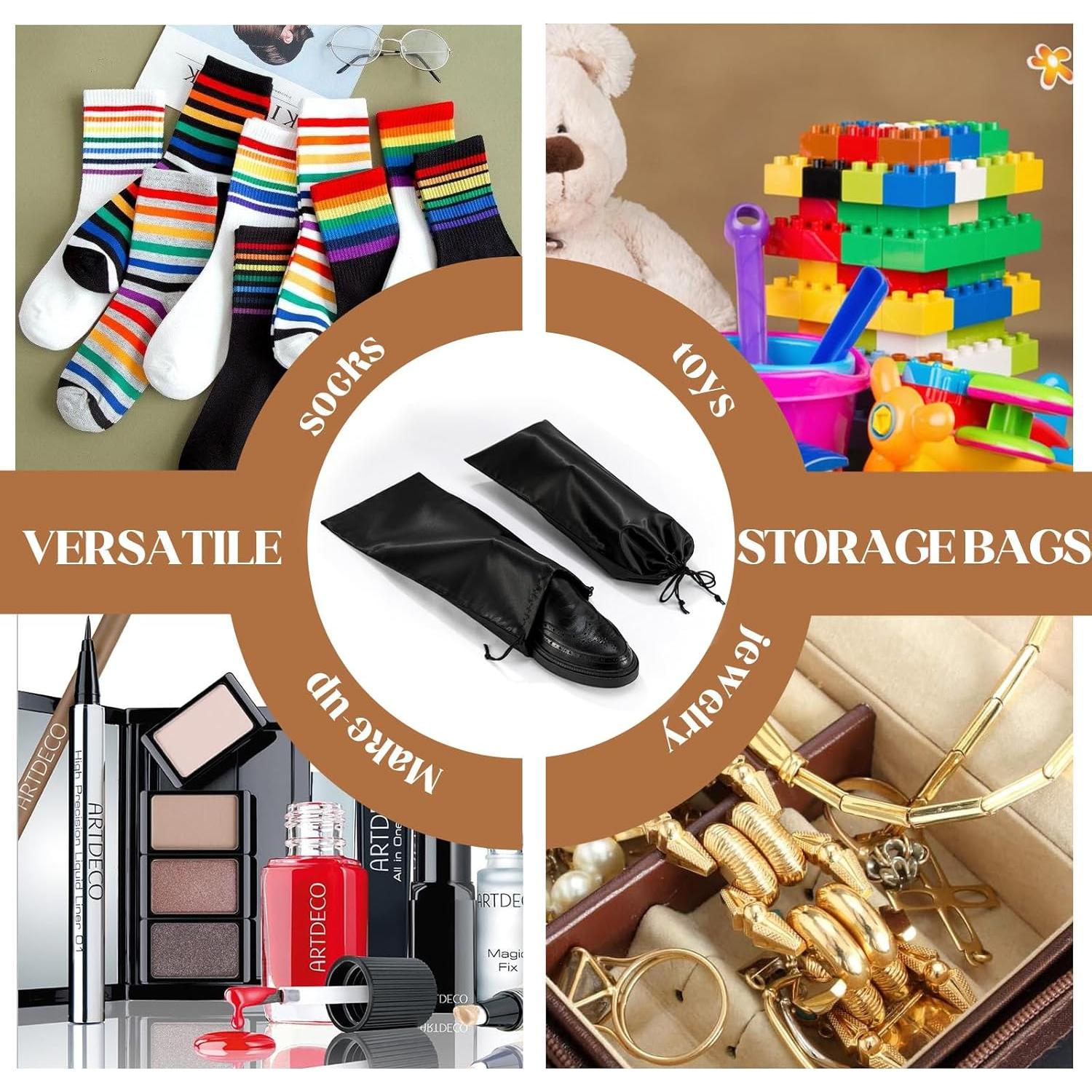 Paquete de 10 bolsas de satén para zapatos negro SDXD02