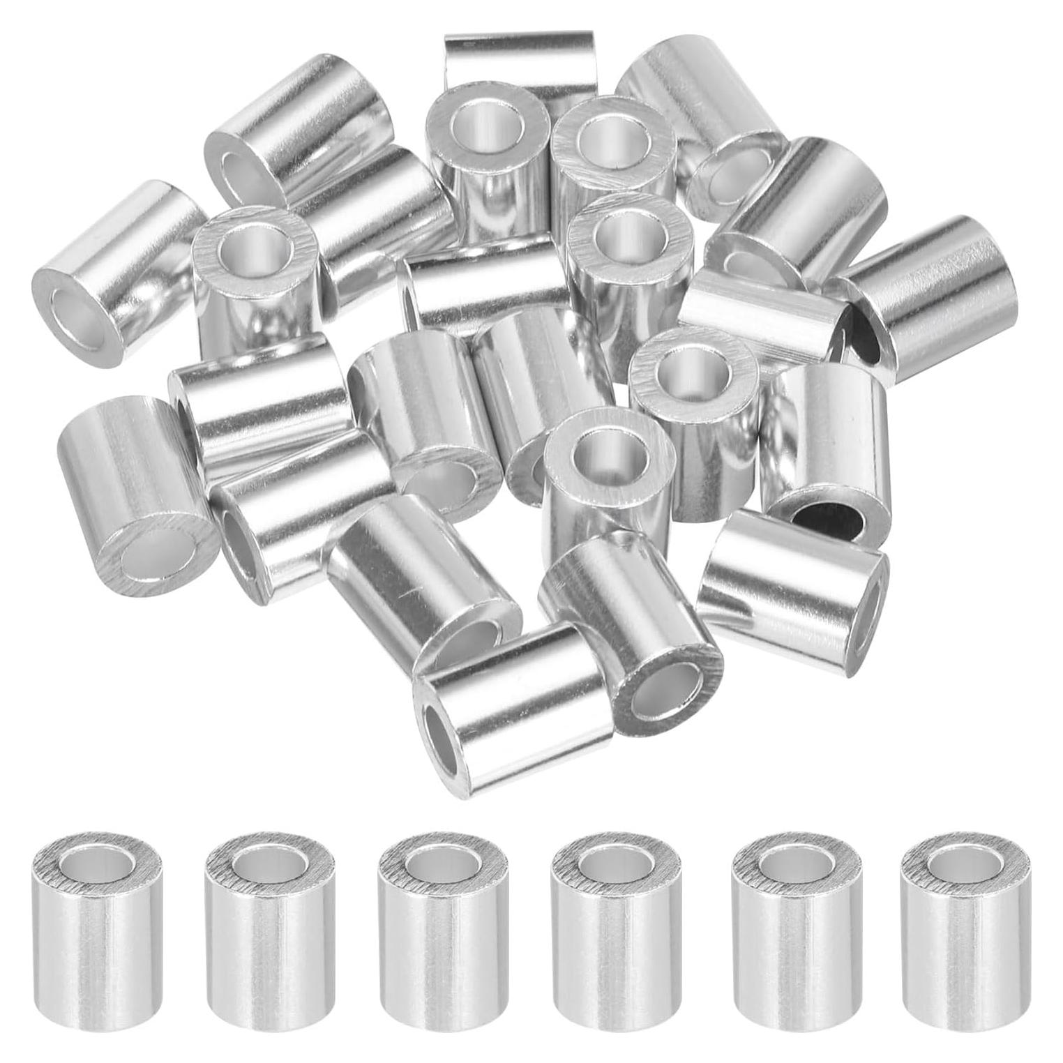 Manga de Crimpado de Aluminio uxcell 6mm Plata 25pcs