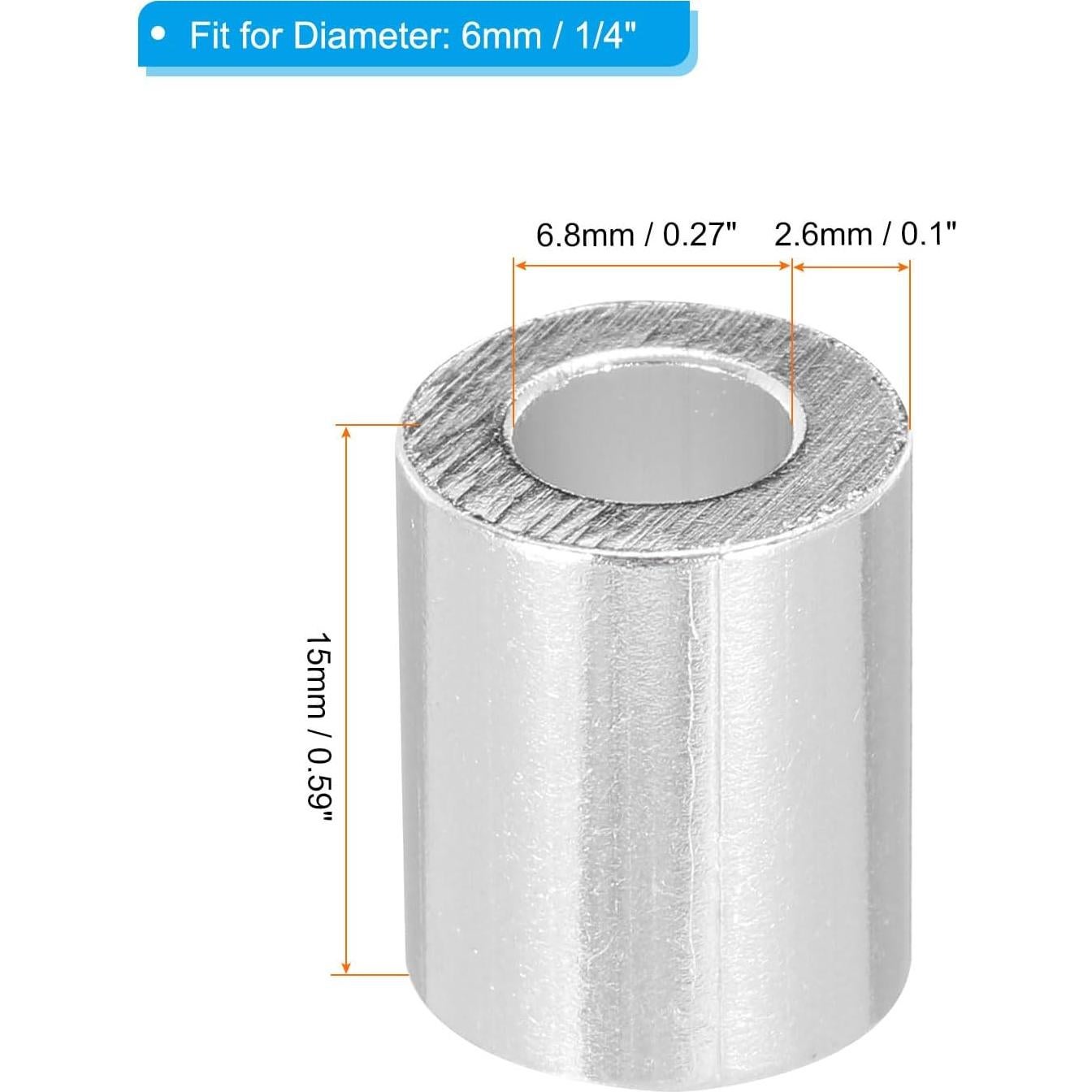 Manga de Crimpado de Aluminio uxcell 6mm Plata 25pcs