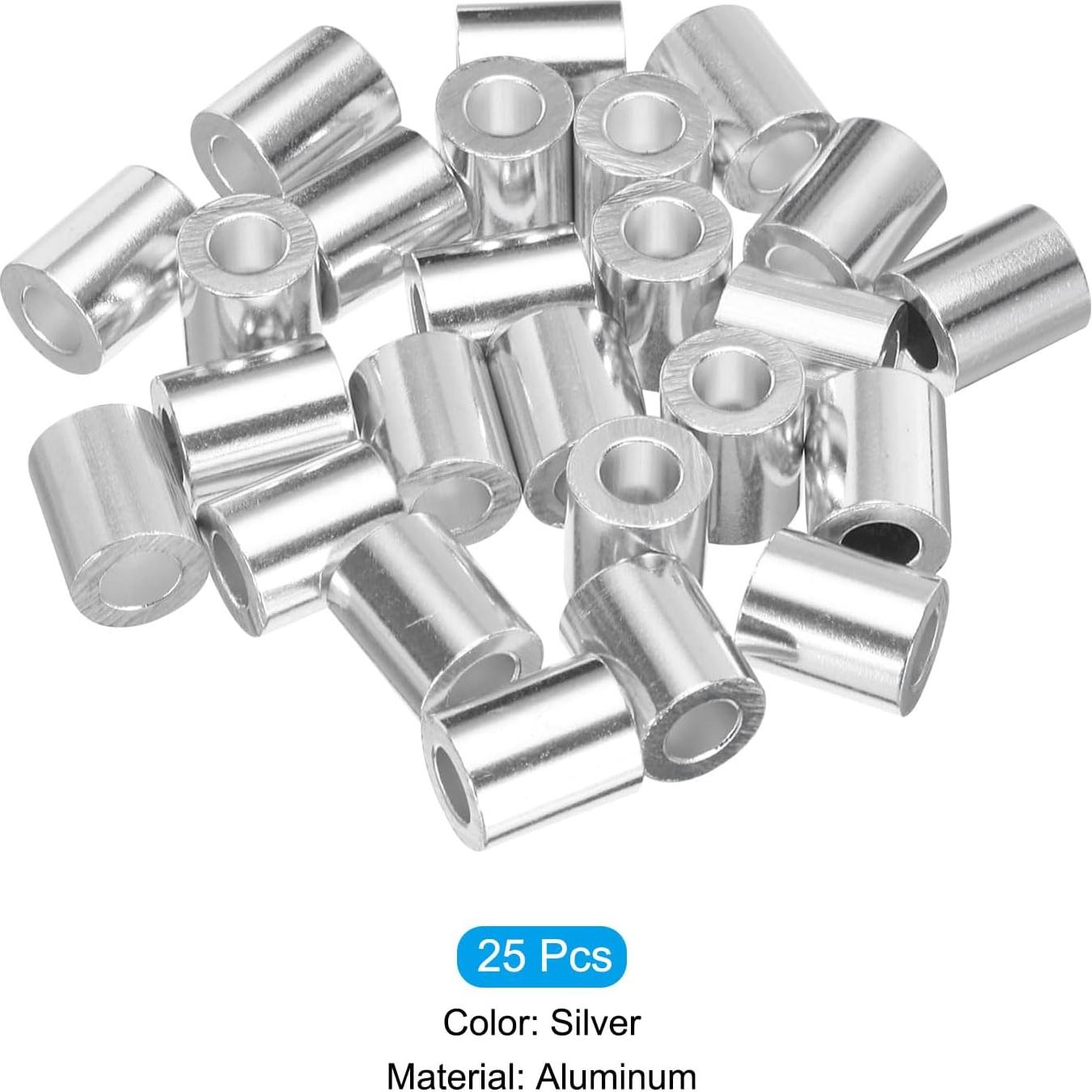 Manga de Crimpado de Aluminio uxcell 6mm Plata 25pcs