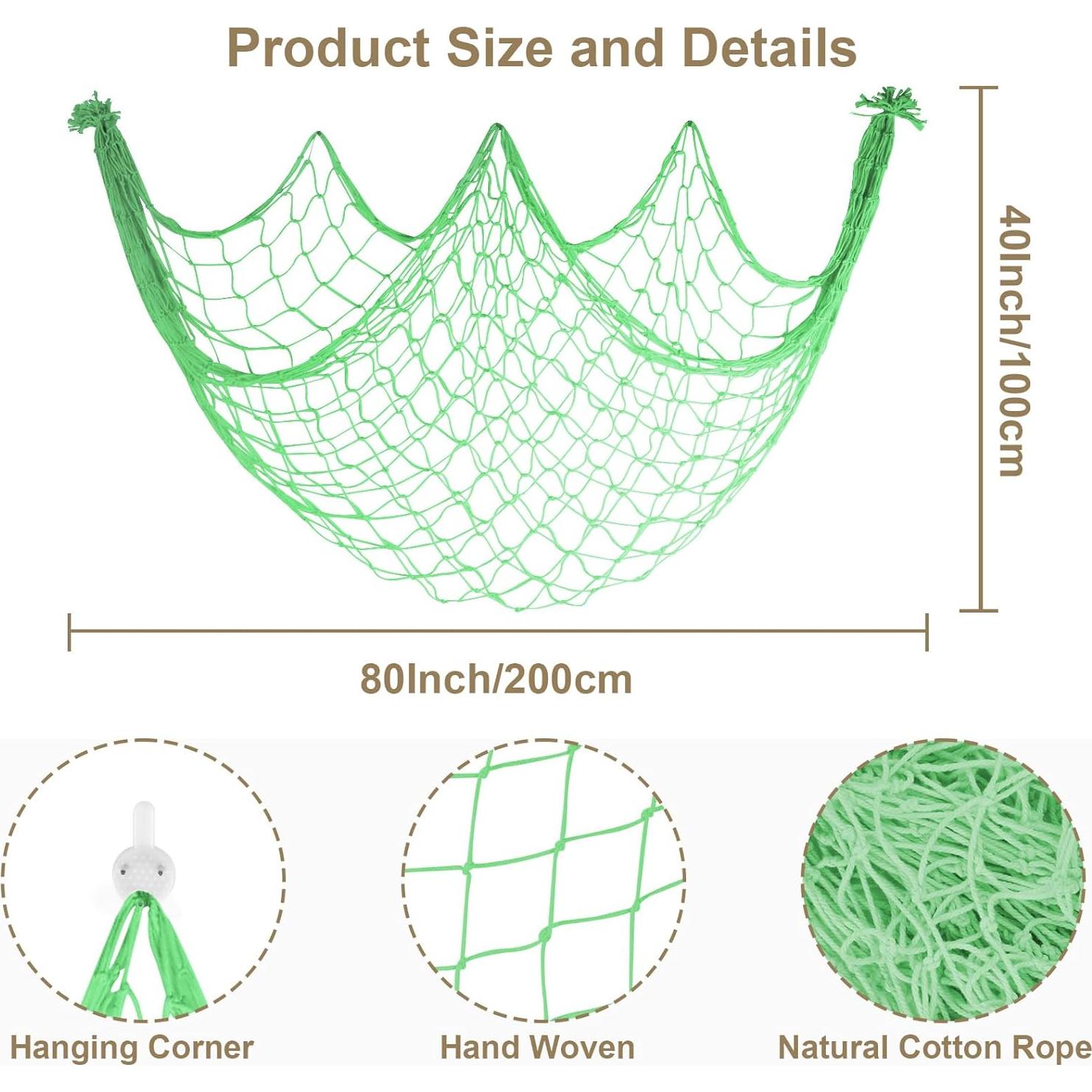 Paquete de 2 Redes de Pesca Decorativas Verde Manzana 203x102 cm