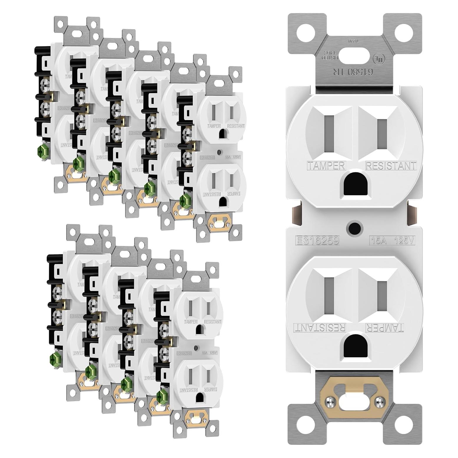 Toma Doble de Corriente Enerlites 15A 125V Blanca - Paquete de 10