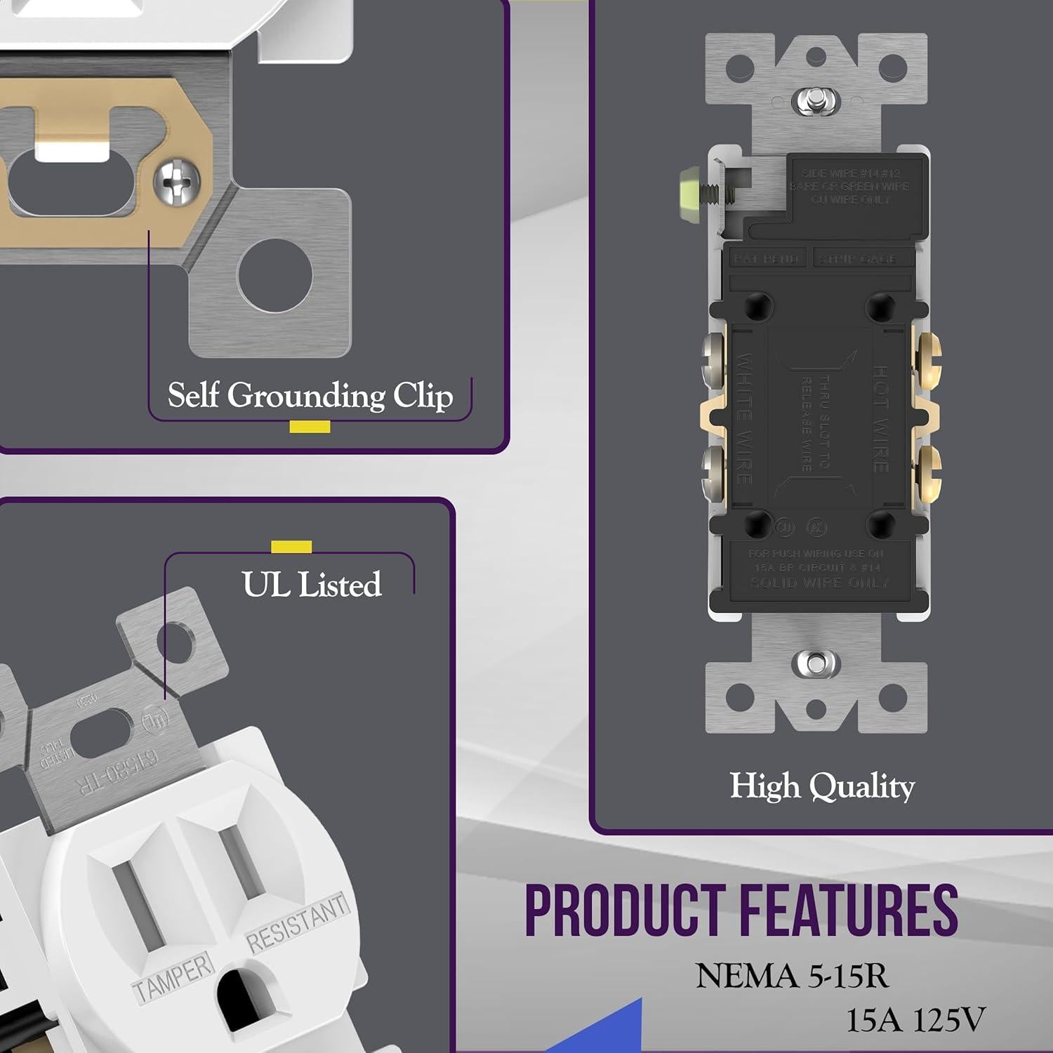 Toma Doble de Corriente Enerlites 15A 125V Blanca - Paquete de 10