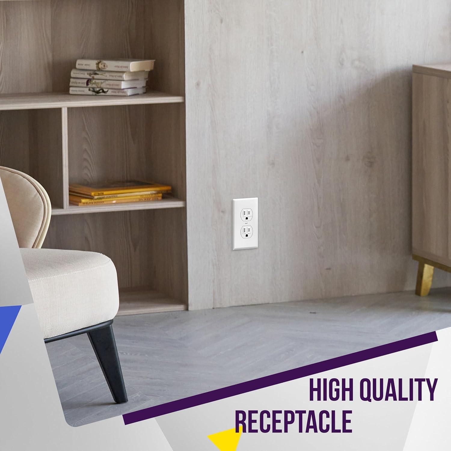 Toma Doble de Corriente Enerlites 15A 125V Blanca - Paquete de 10