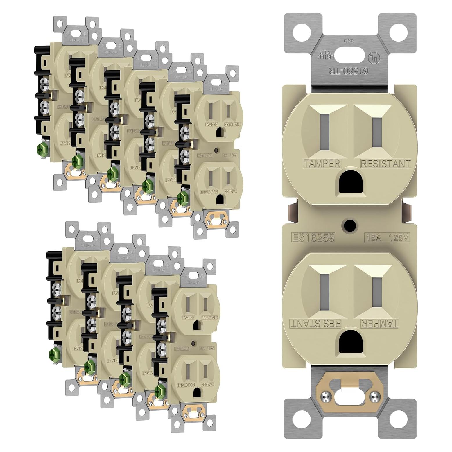 Enchufe Doble Enerlites Marfil 15A 125V Resistente a Manipulaciones (Paquete de 10)