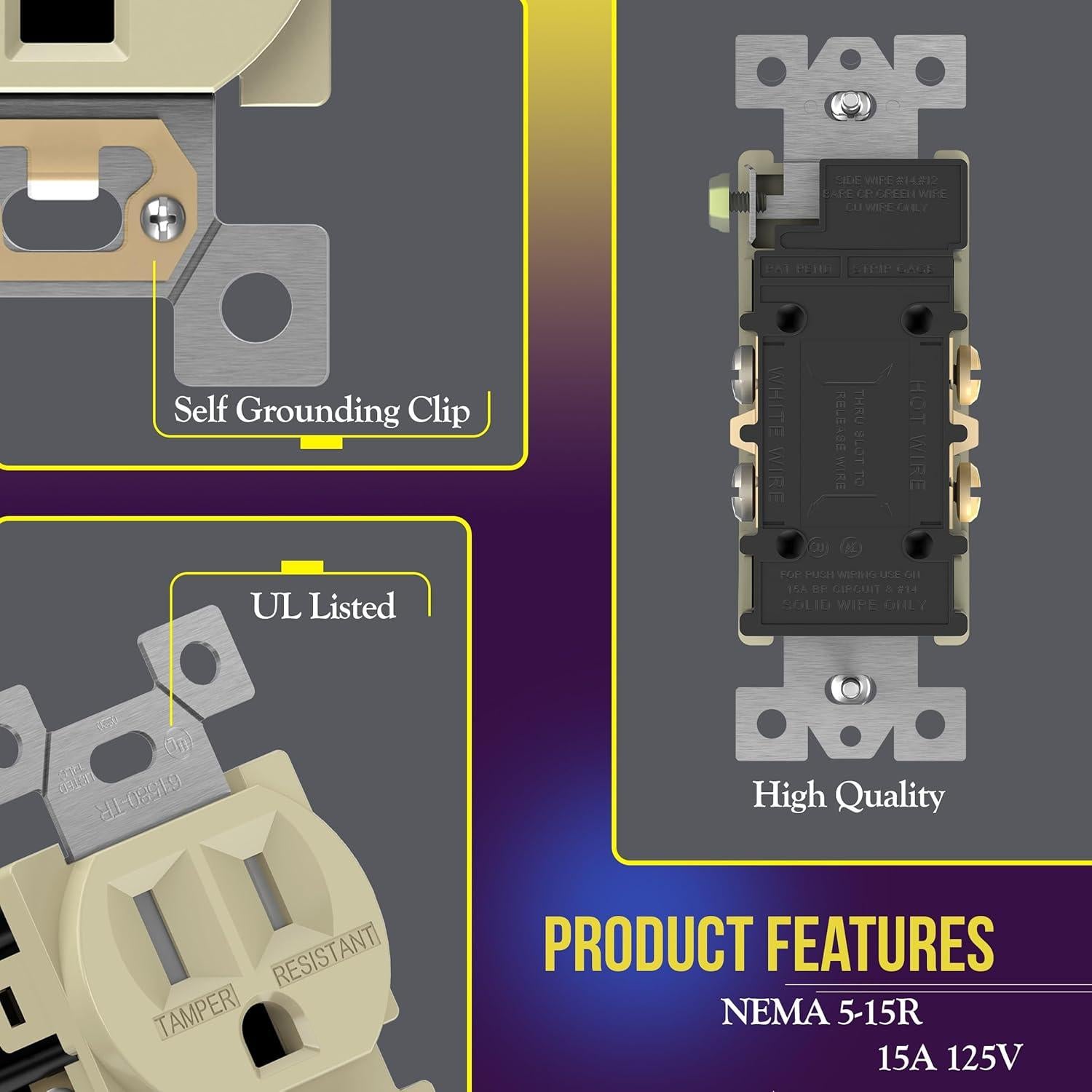 Enchufe Doble Enerlites Marfil 15A 125V Resistente a Manipulaciones (Paquete de 10)