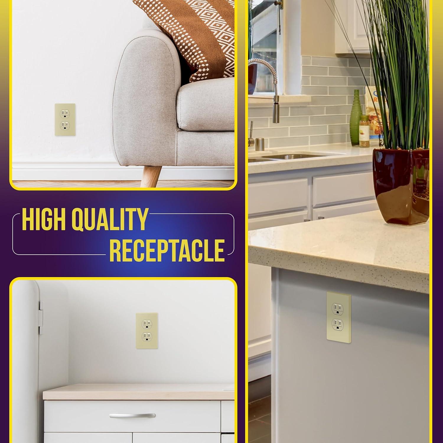 Enchufe Doble Enerlites Marfil 15A 125V Resistente a Manipulaciones (Paquete de 10)