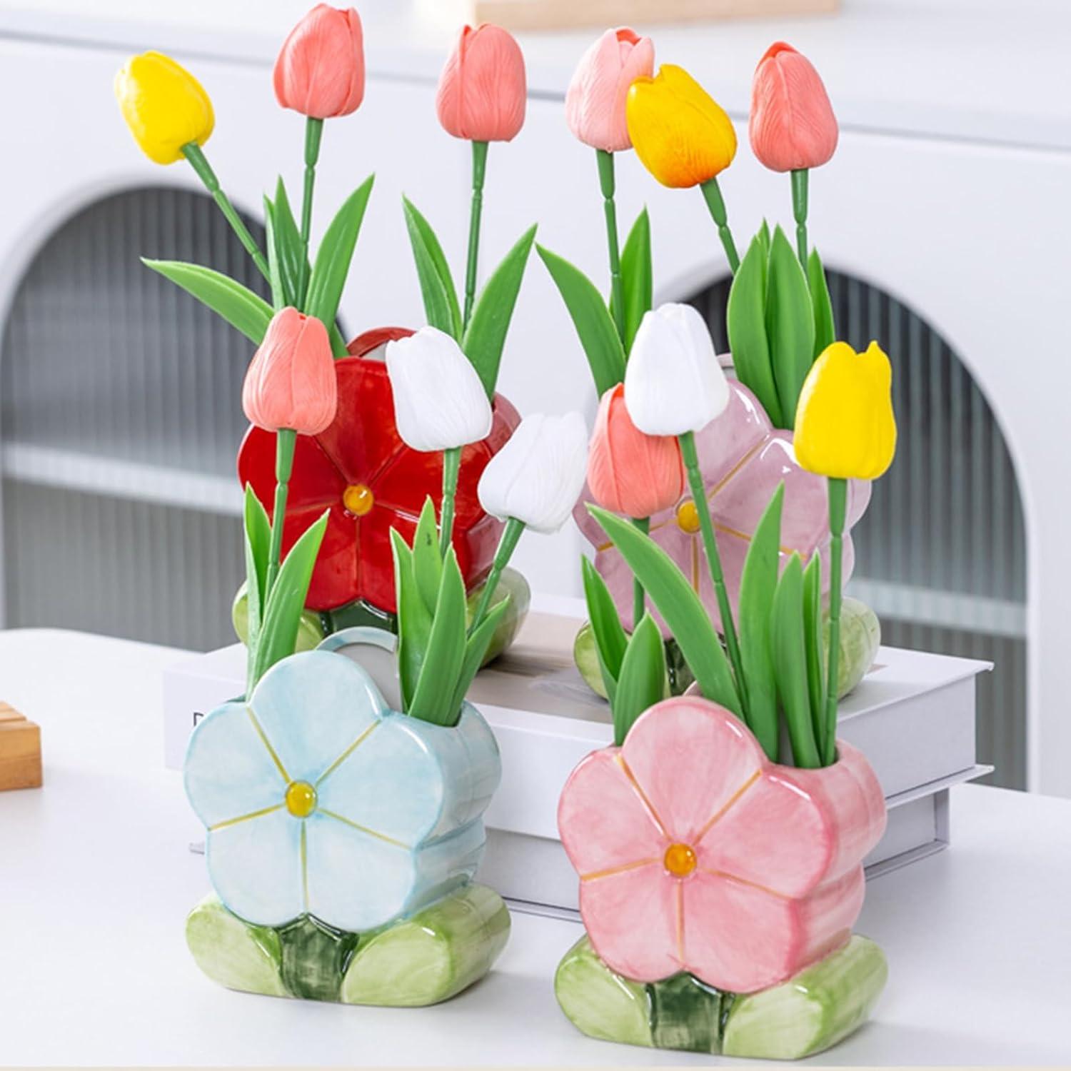 Soporte para bolígrafos Busnos de cerámica floral azul 12.4 cm