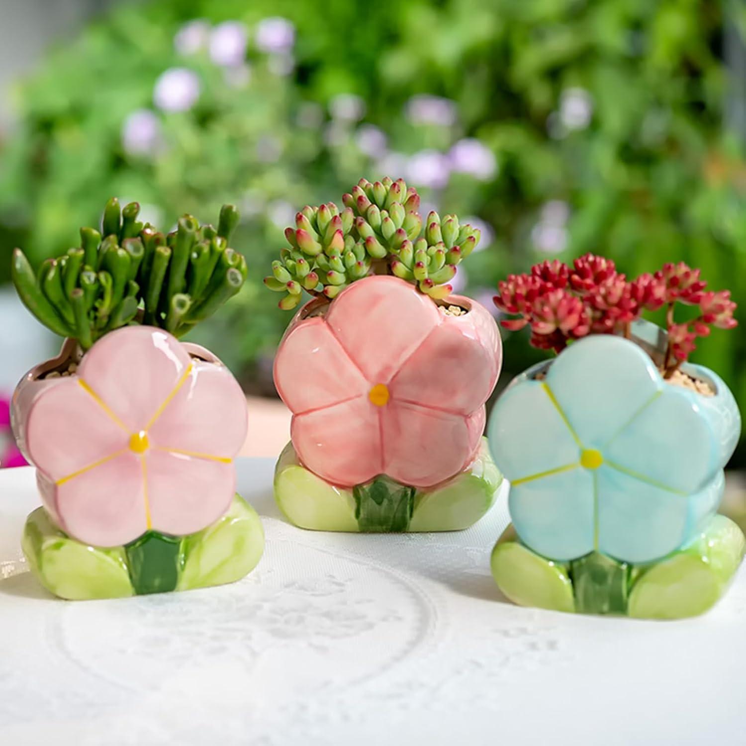 Soporte para bolígrafos Busnos de cerámica floral azul 12.4 cm