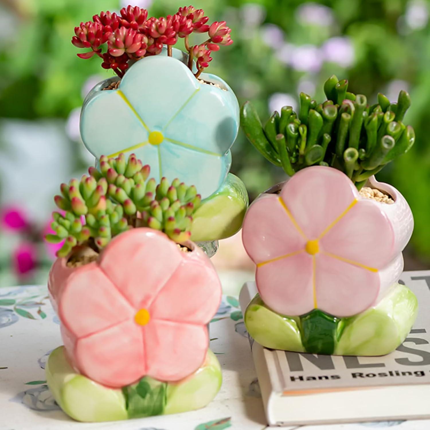 Soporte para bolígrafos Busnos de cerámica floral azul 12.4 cm