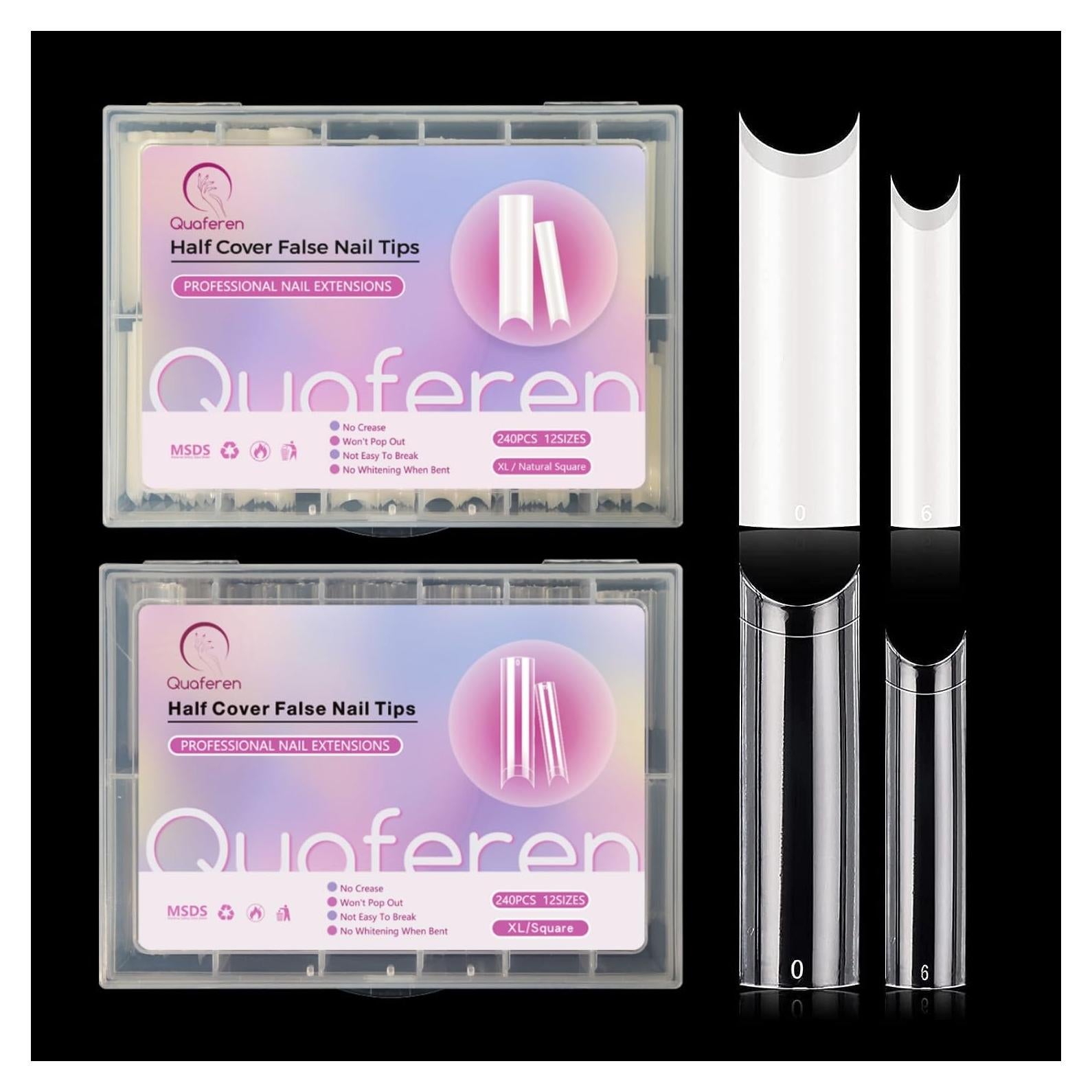 480 Puntas de Uñas Acrílicas XL C Curve Deciniee - 12 Tamaños