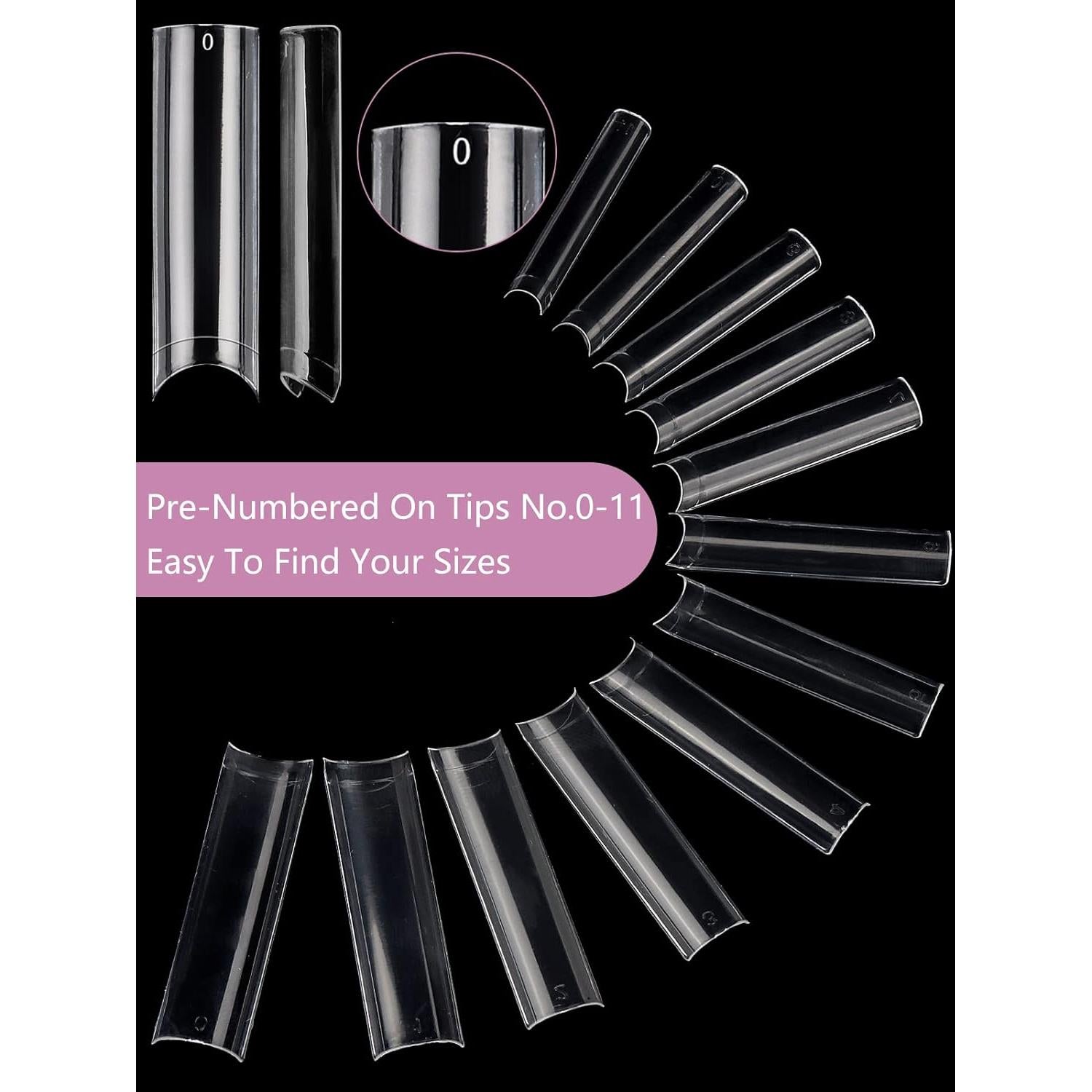 480 Puntas de Uñas Acrílicas XL C Curve Deciniee - 12 Tamaños