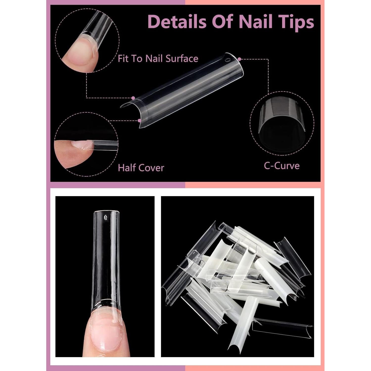 480 Puntas de Uñas Acrílicas XL C Curve Deciniee - 12 Tamaños