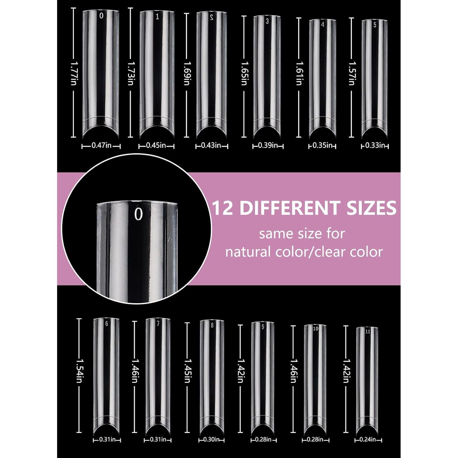 480 Puntas de Uñas Acrílicas XL C Curve Deciniee - 12 Tamaños