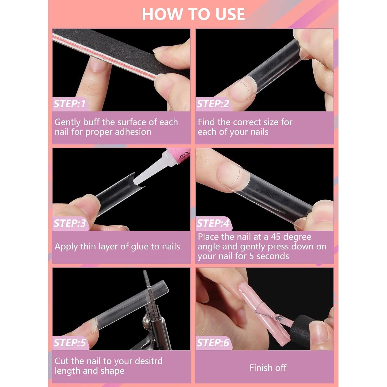 480 Puntas de Uñas Acrílicas XL C Curve Deciniee - 12 Tamaños