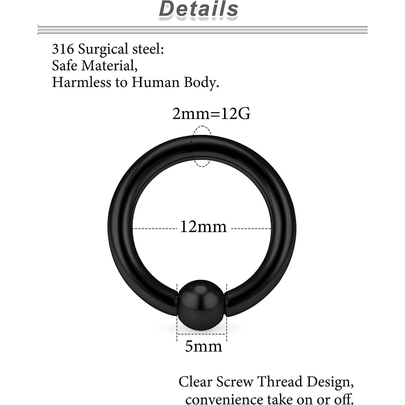 Anillo Septum 12G 316L Acero Quirúrgico Yaalozei - 12mm