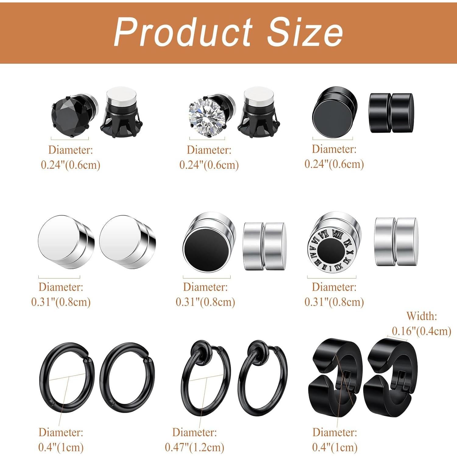 Pendientes Magnéticos No Perforantes Viking - 18PCS Acero Inoxidable