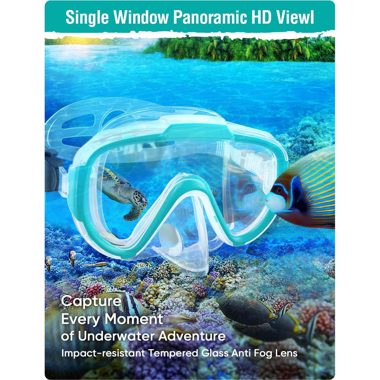 Juego de Snorkel Seovediary SS2-TMLV Adultos Antivaho Verde