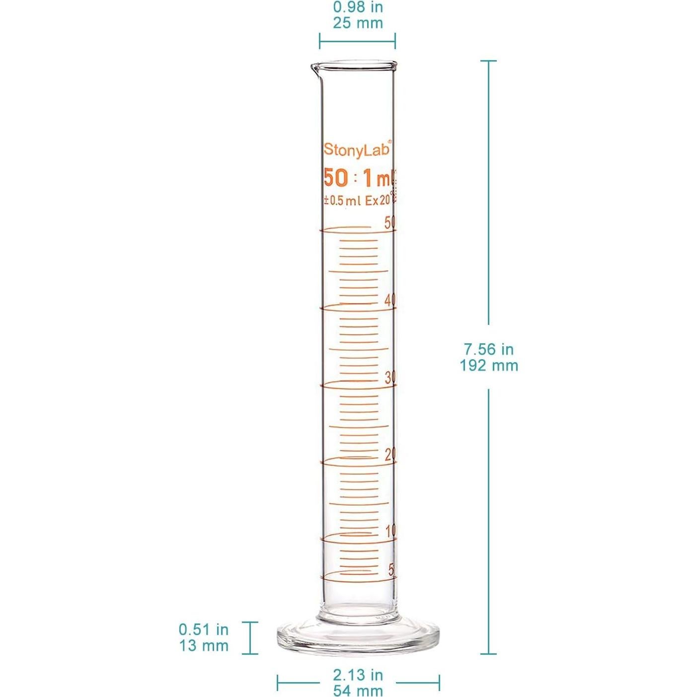 Cilindro Graduado 50 ml StonyLab Vidrio Borosilicato Pared Gruesa