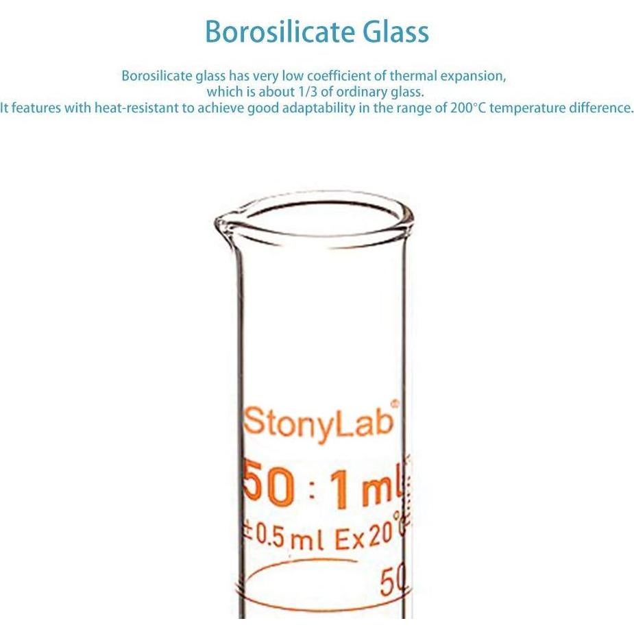 Cilindro Graduado 50 ml StonyLab Vidrio Borosilicato Pared Gruesa