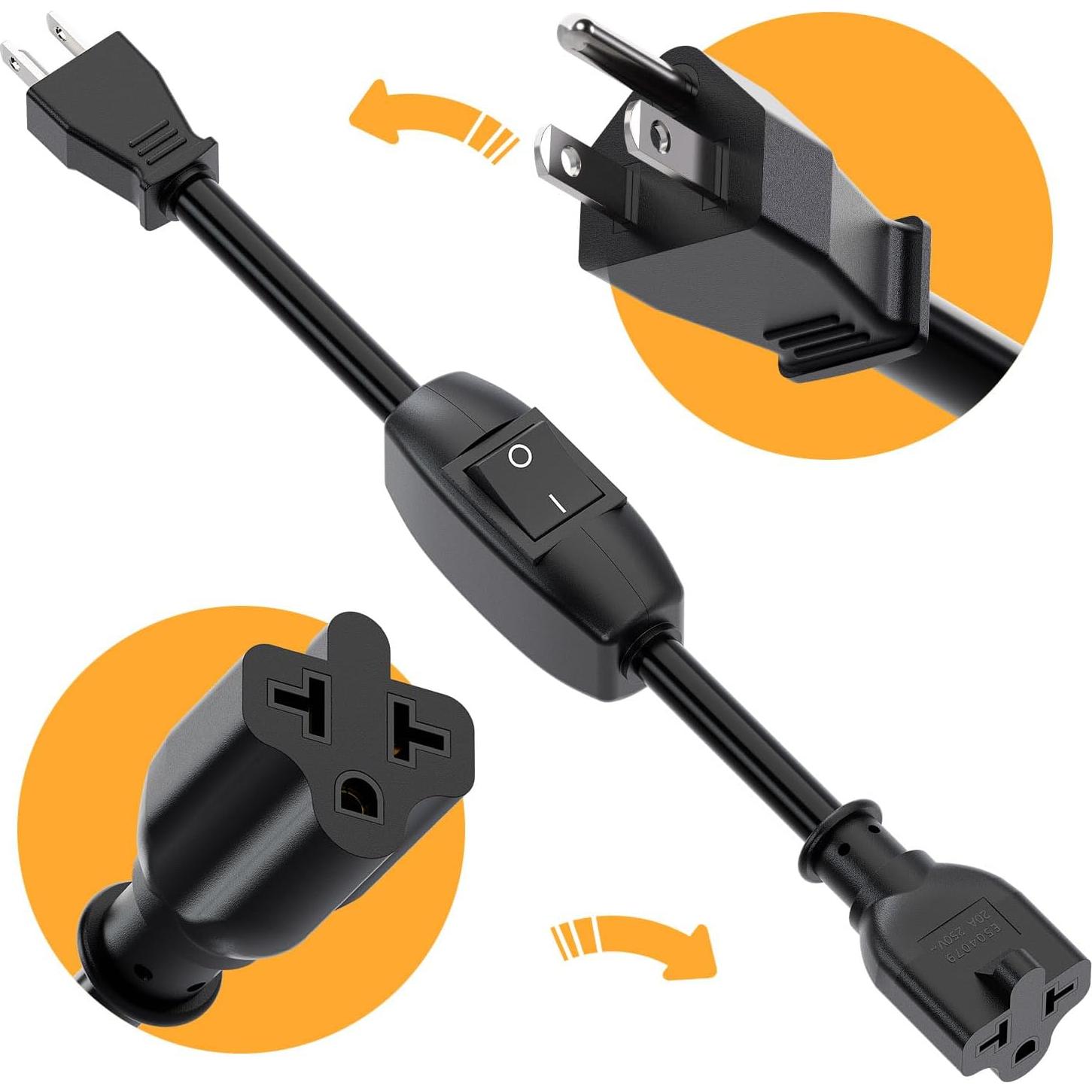 Cable de Extensión 12AWG PluGrand 32CM con Interruptor On/Off