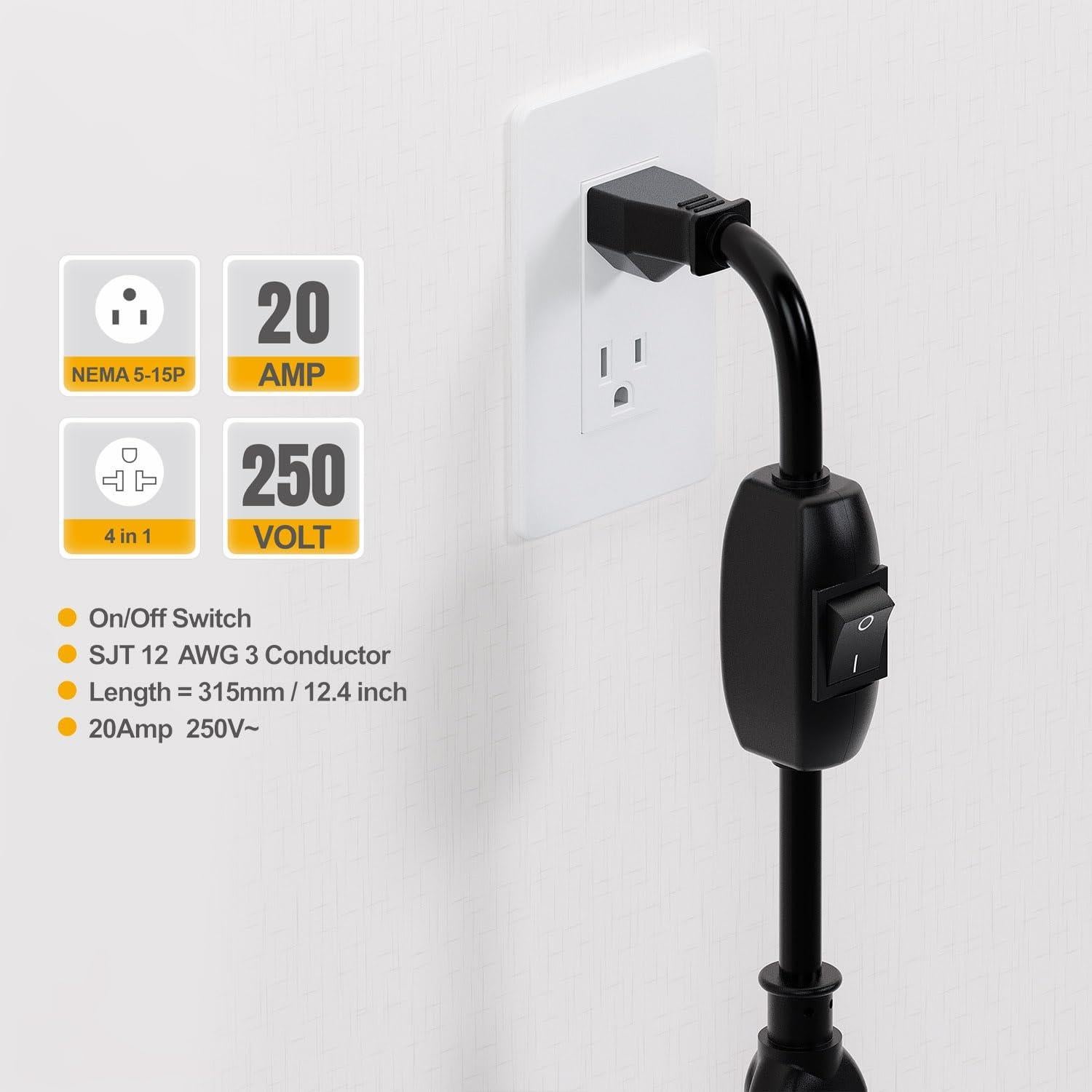 Cable de Extensión 12AWG PluGrand 32CM con Interruptor On/Off