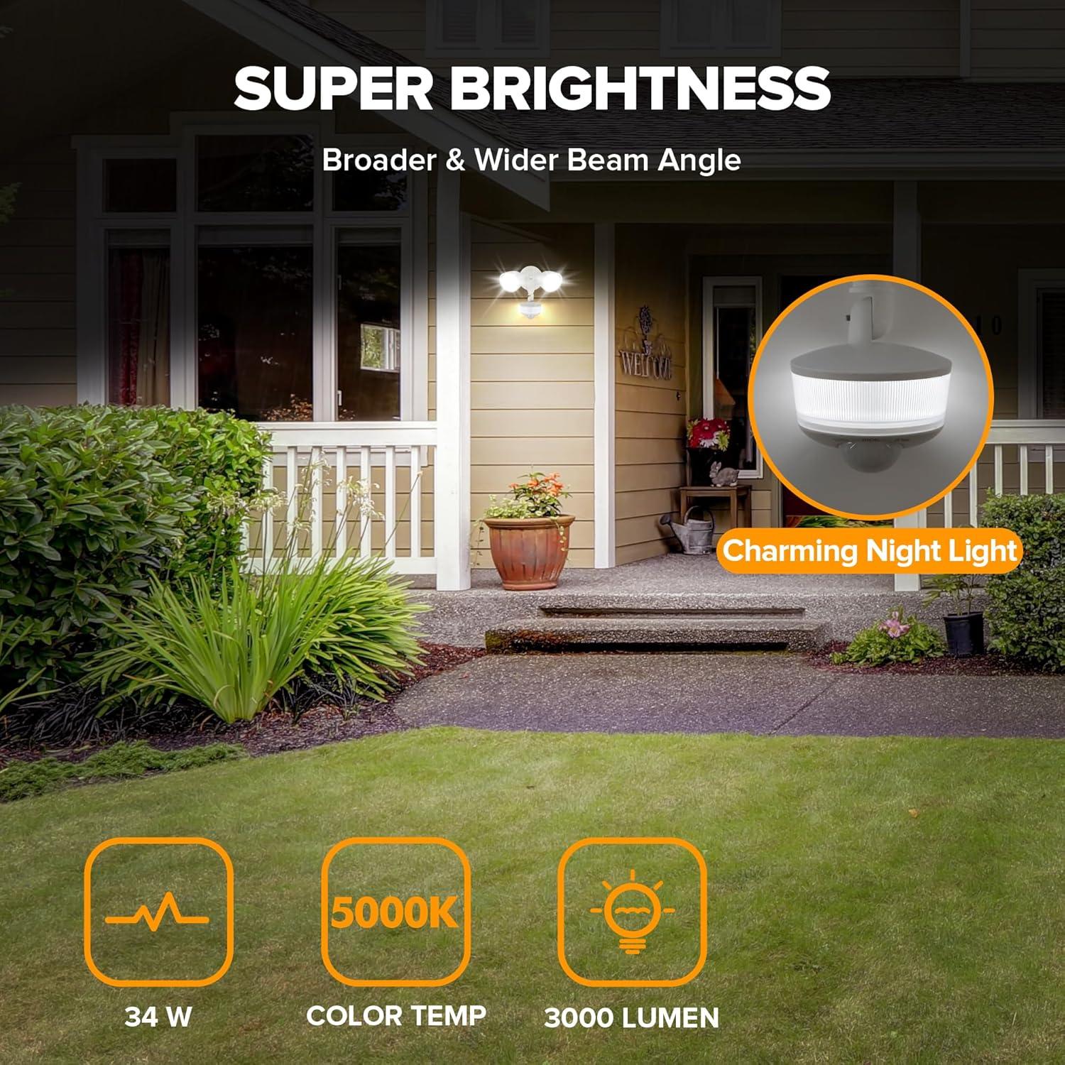 Luz Exterior LED LUTEC 34W con Sensor de Movimiento 3000 Lúmenes