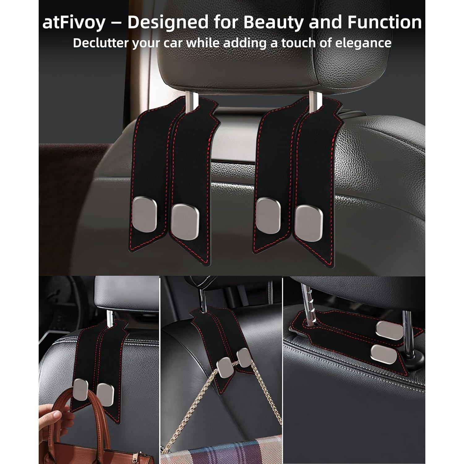 Ganchos para Reposacabezas de Coche atFivoy - 2 Pcs Metal Cuero