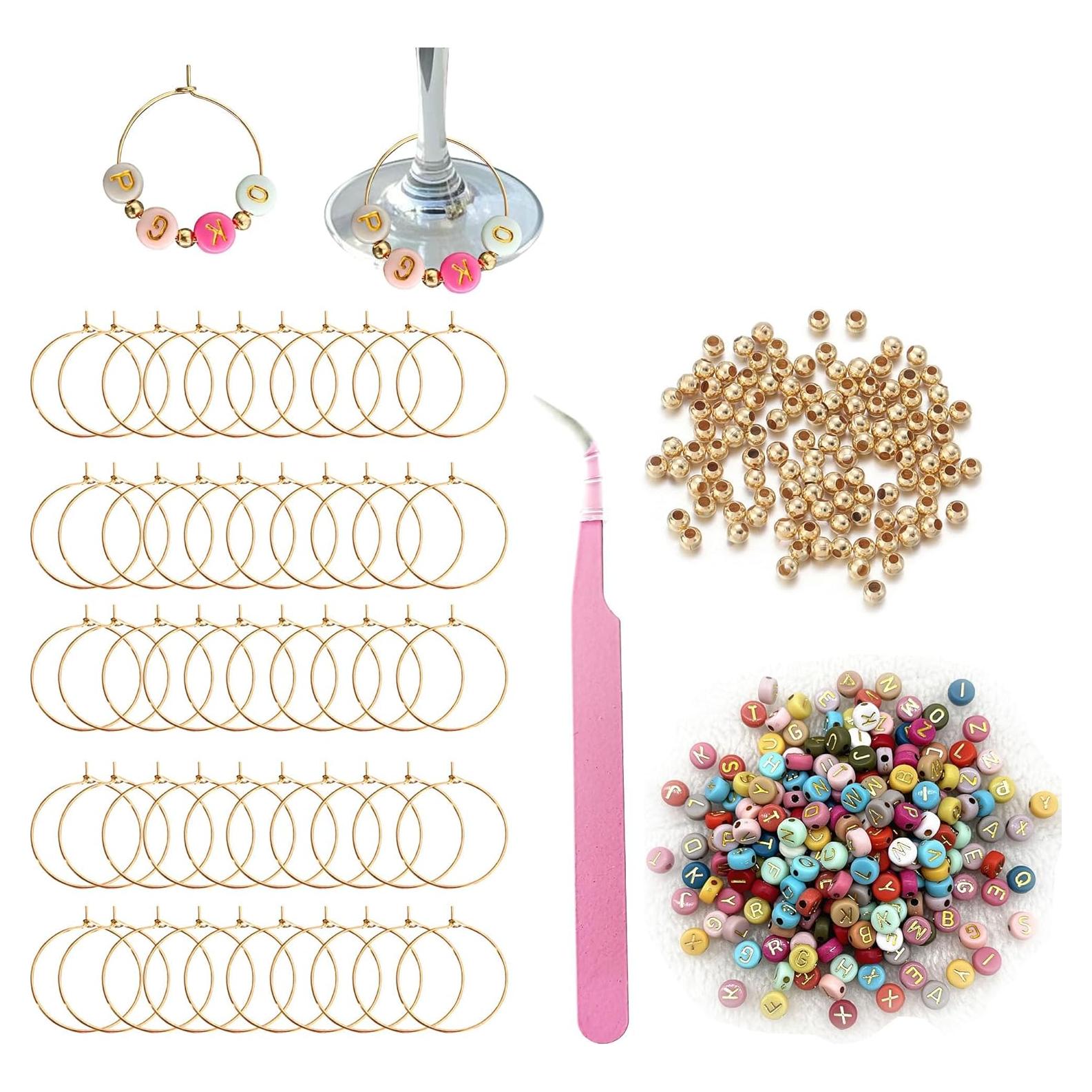 Kit de Encantos para Copas de Vino Personalizados - 50 Anillos y 500 Letras