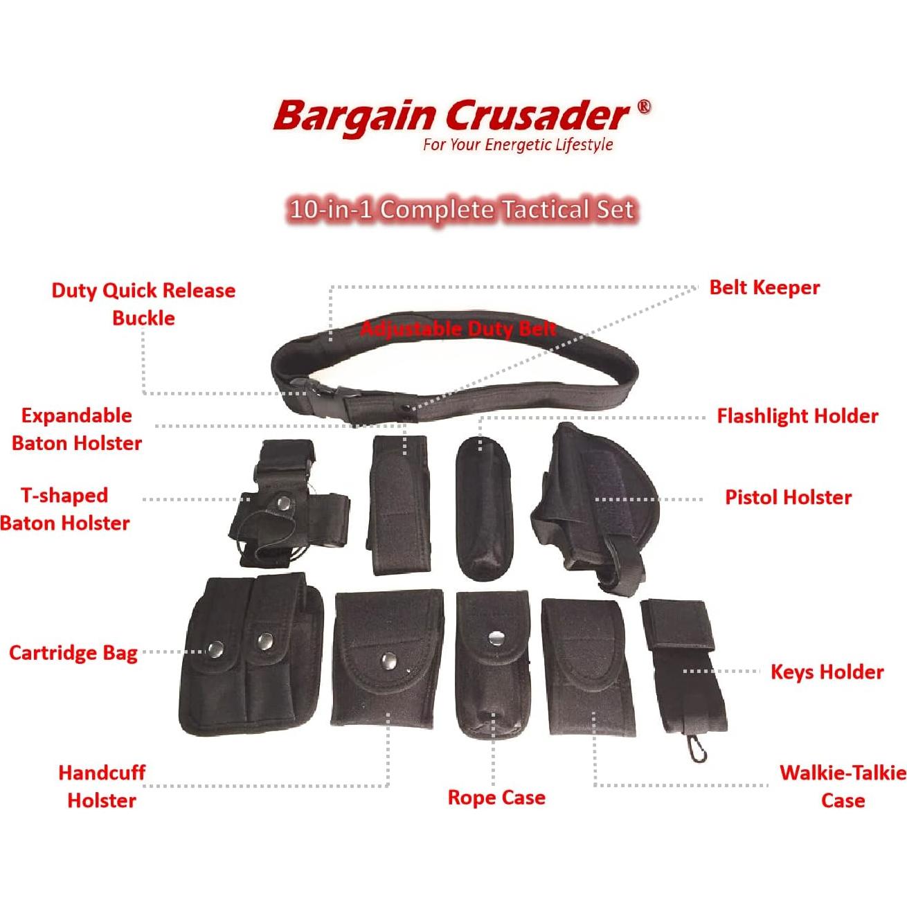 Cinturón Táctico Bargain Crusader Ajustable 9 Bolsillos Negro
