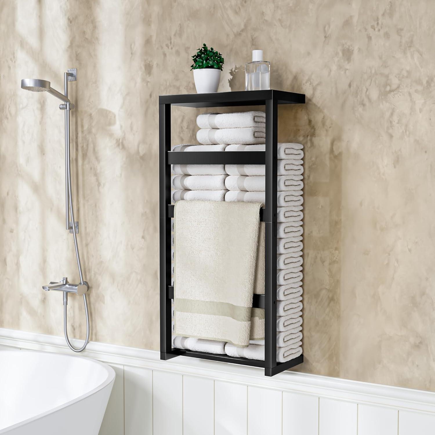 Soporte para Toallas y Mantas ADREMAN de Bambú 4 Niveles Negro