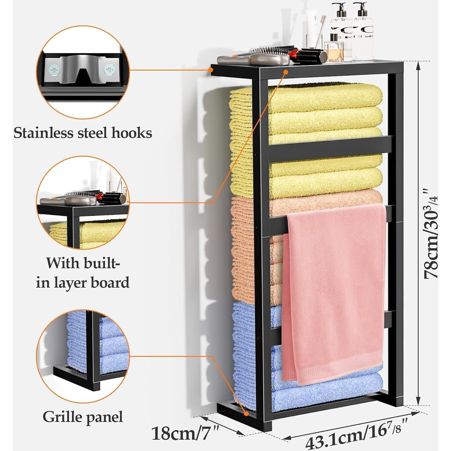 Soporte para Toallas y Mantas ADREMAN de Bambú 4 Niveles Negro
