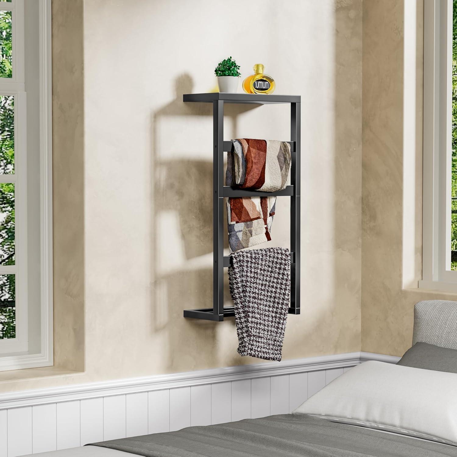 Soporte para Toallas y Mantas ADREMAN de Bambú 4 Niveles Negro