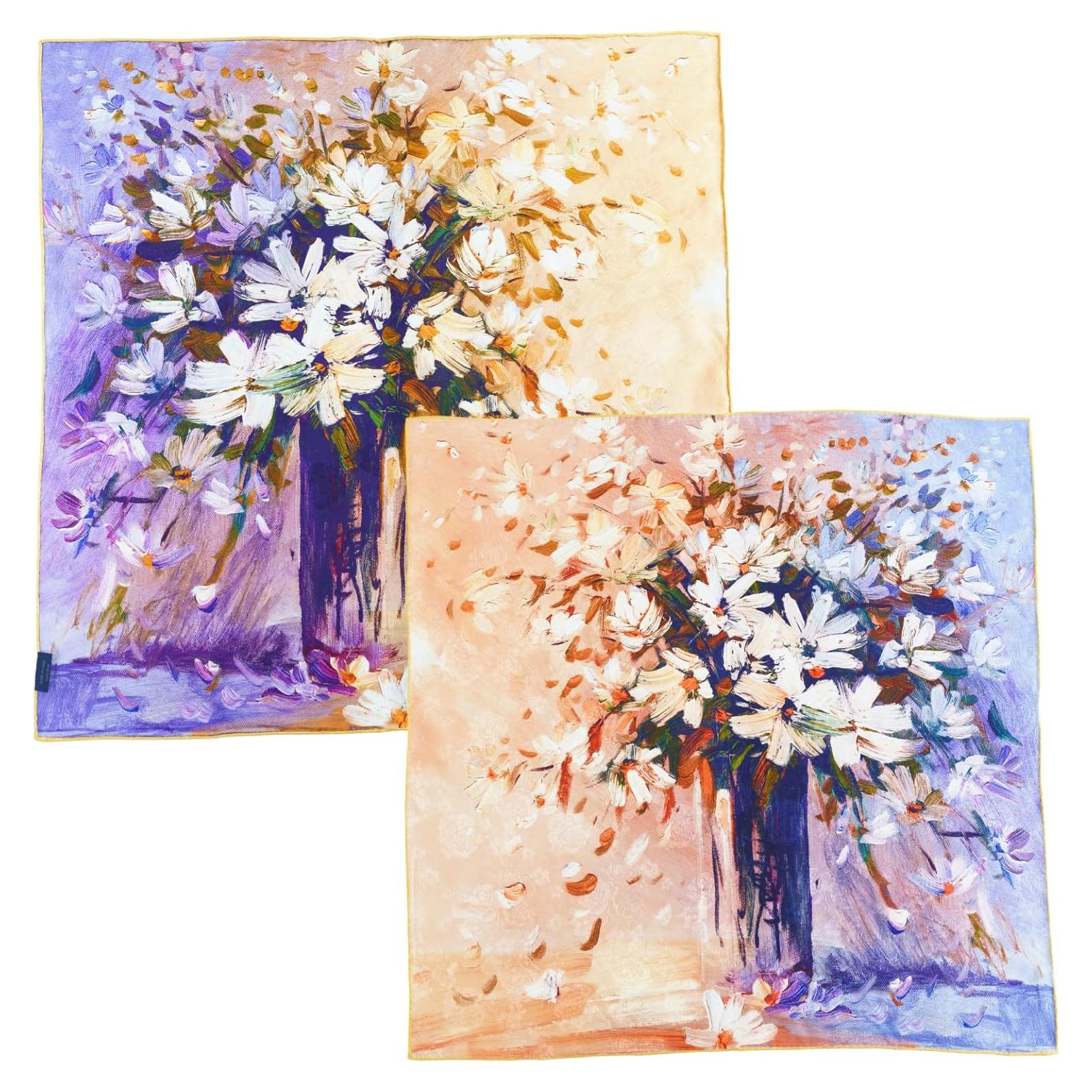 Bufanda de Seda de Lujo PoeticEHome 65x65cm Doble Cara Floral