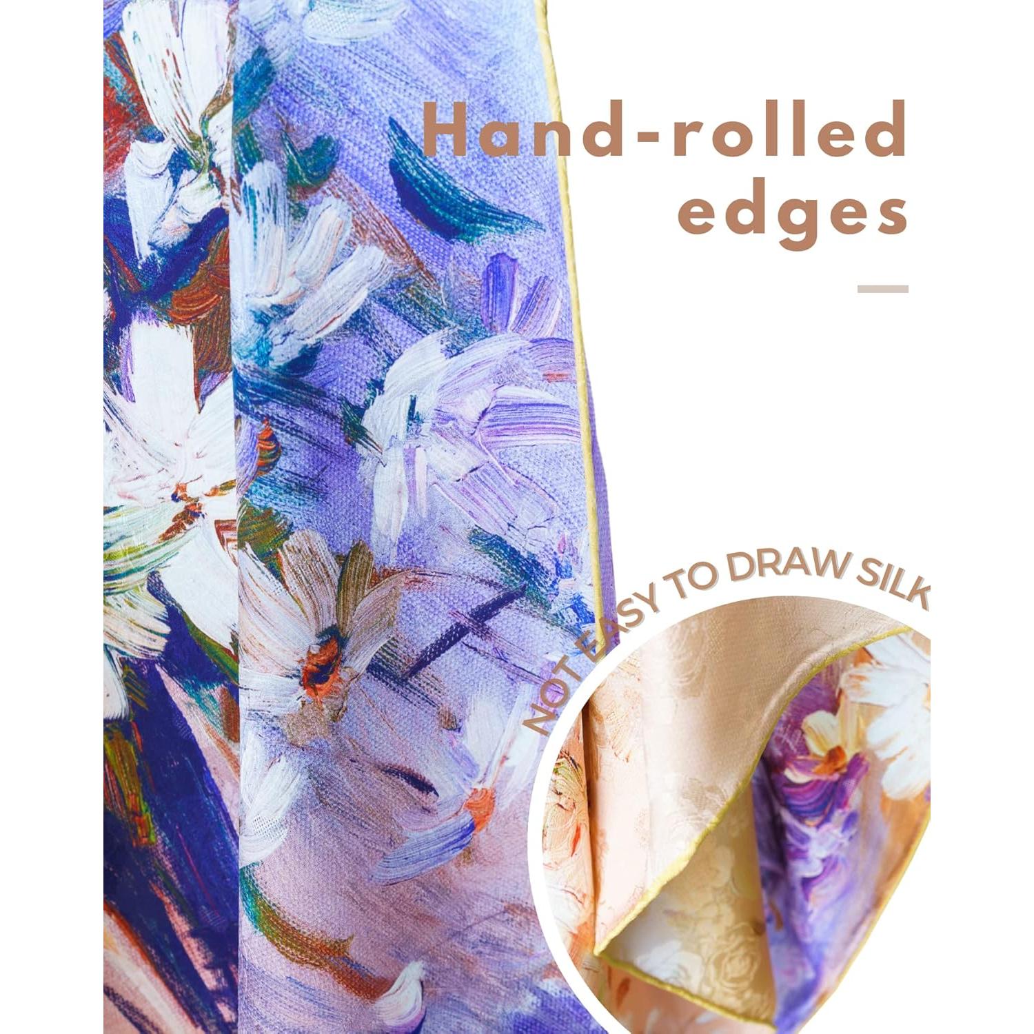 Bufanda de Seda de Lujo PoeticEHome 65x65cm Doble Cara Floral