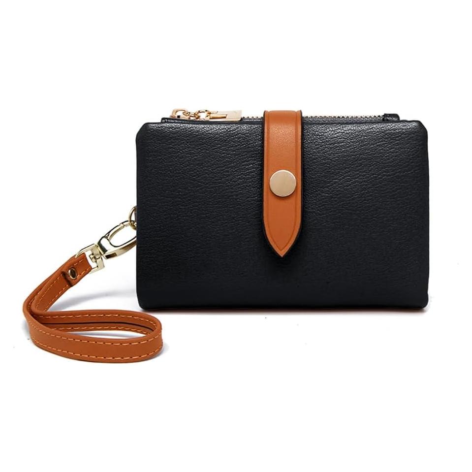 Cartera Bifold de Cuero TOPKOOL para Mujeres - Negro, Compacta