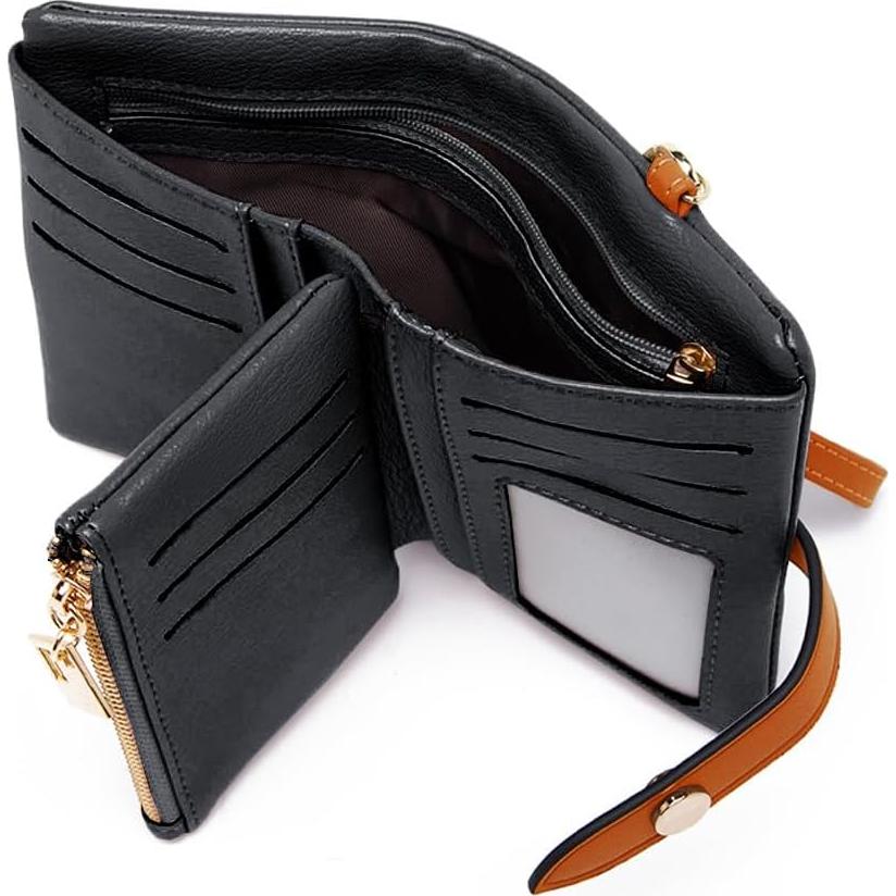 Cartera Bifold de Cuero TOPKOOL para Mujeres - Negro, Compacta