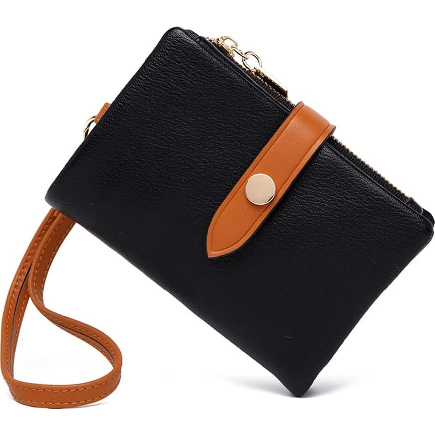 Cartera Bifold de Cuero TOPKOOL para Mujeres - Negro, Compacta