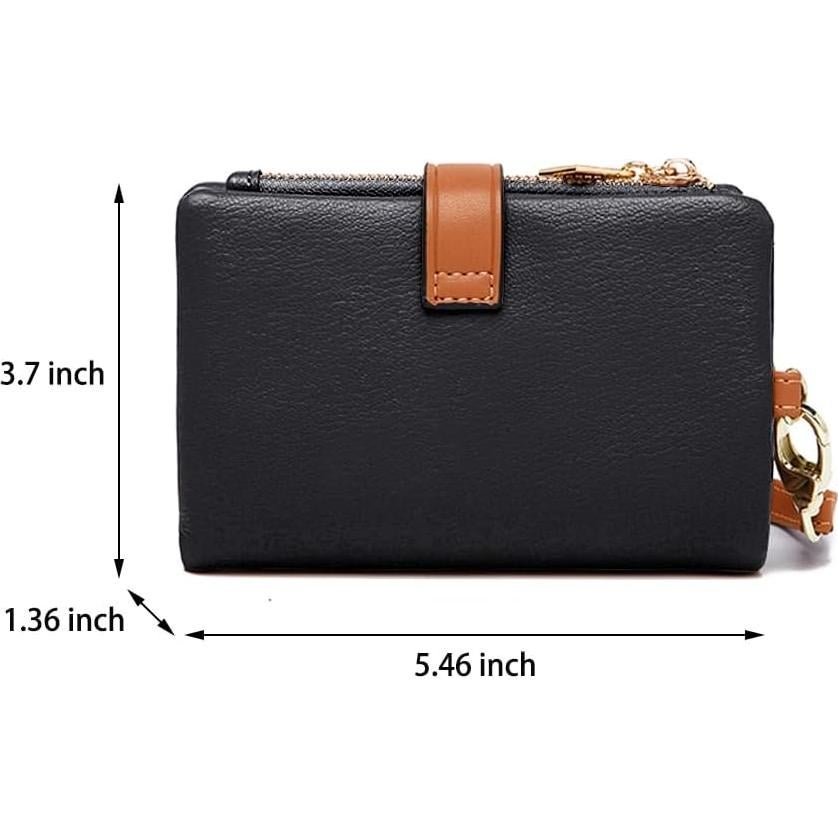 Cartera Bifold de Cuero TOPKOOL para Mujeres - Negro, Compacta