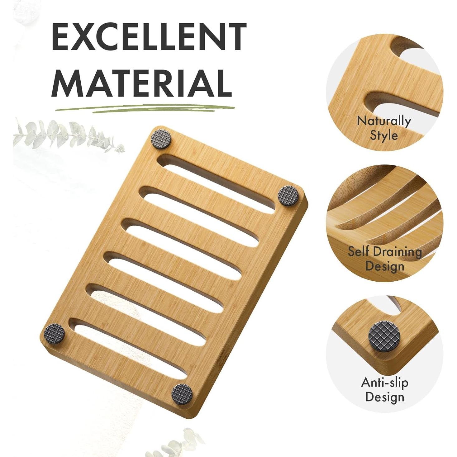 Soporte de Jabón de Bambú AmazerBath - 2 Piezas, Antideslizante