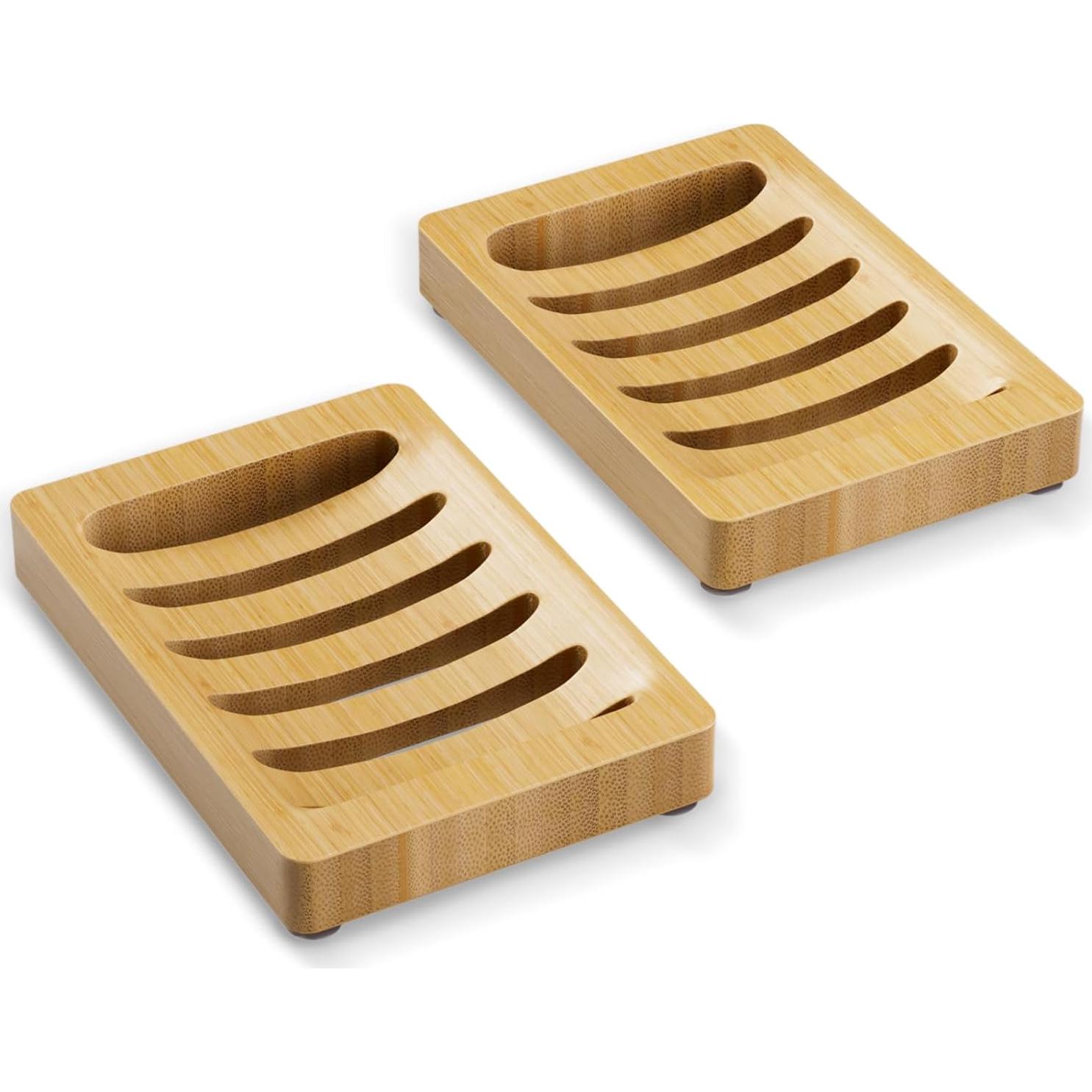 Soporte de Jabón de Bambú AmazerBath - 2 Piezas, Antideslizante