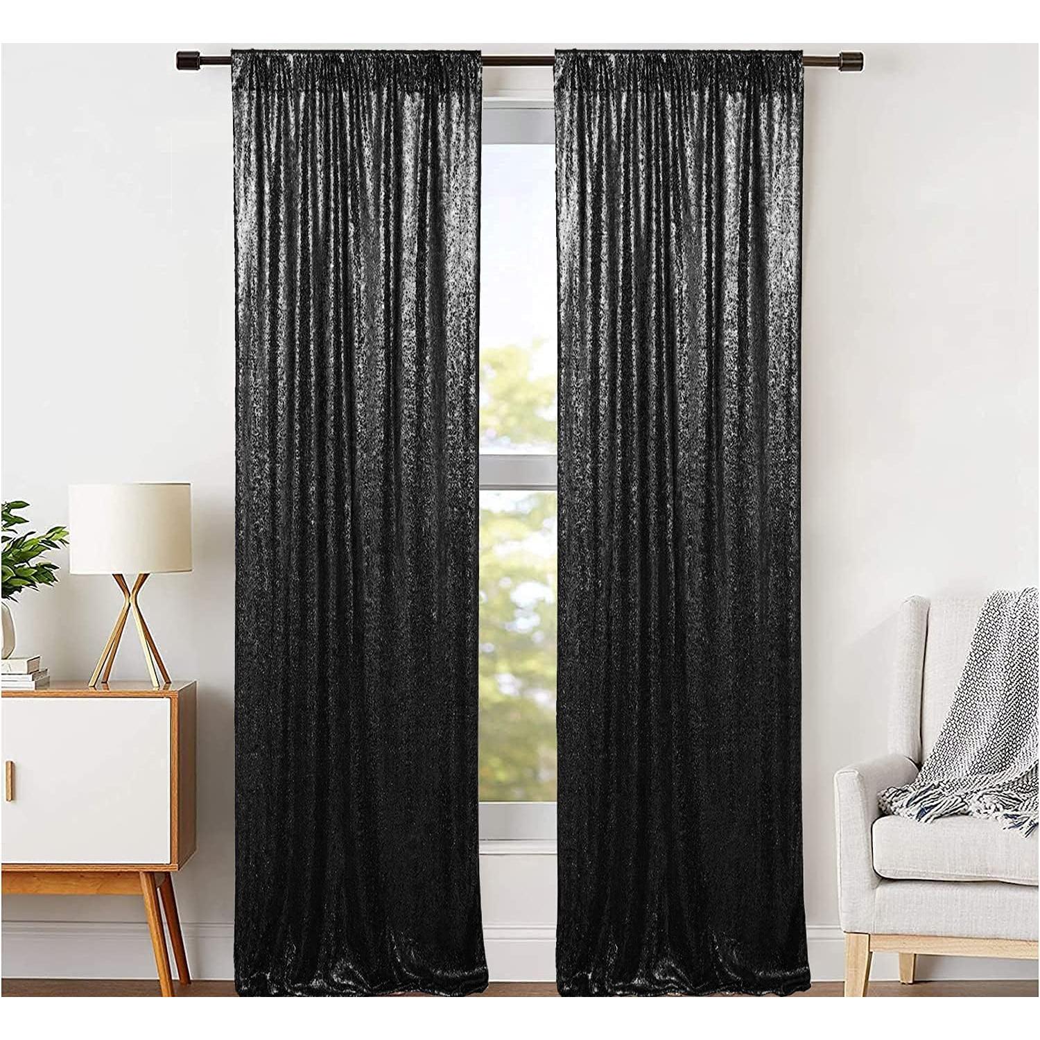 Cortinas de fondo de lentejuelas negras JYFLZQ 0.61 m x 2.44 m 2 paneles