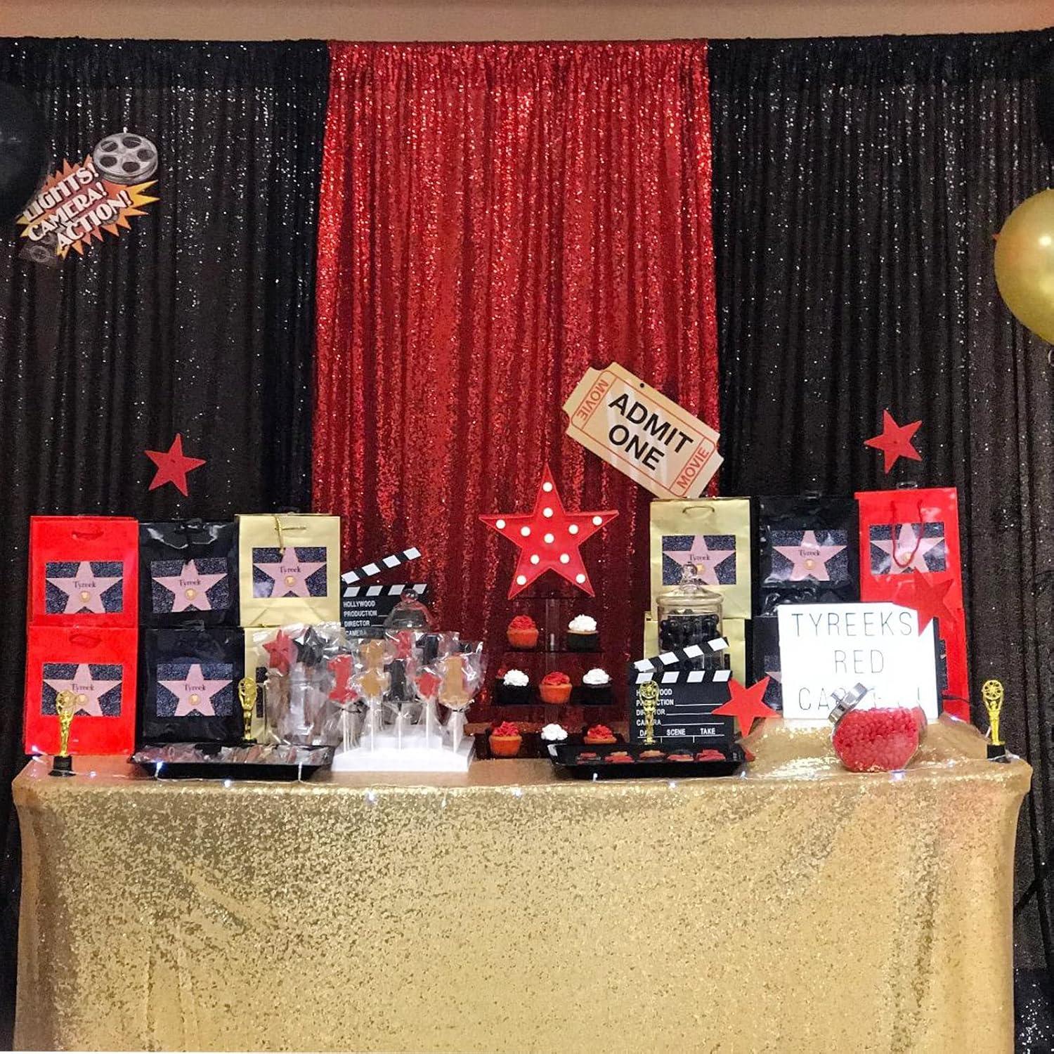 Cortinas de fondo de lentejuelas negras JYFLZQ 0.61 m x 2.44 m 2 paneles