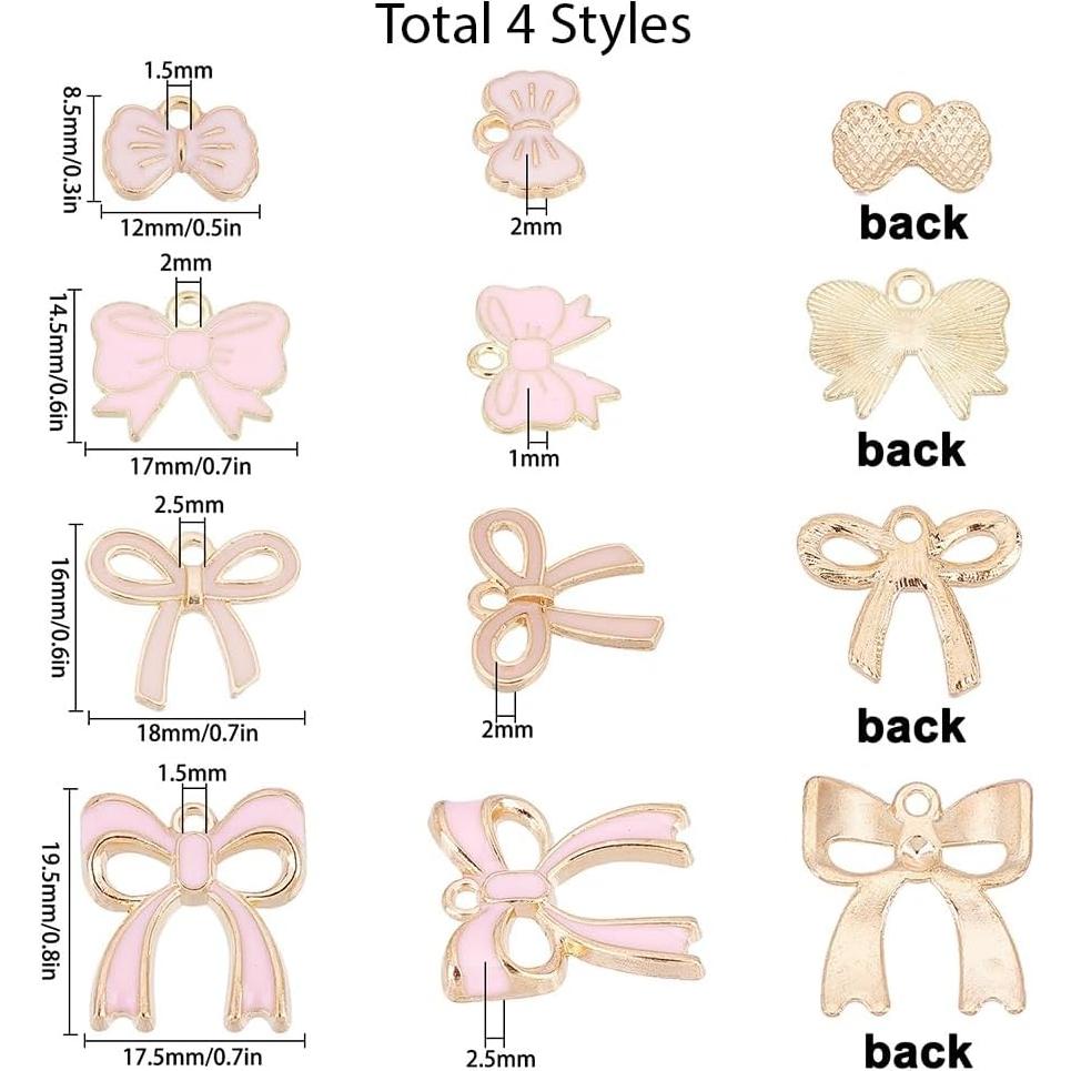 Encantos de Lazo Rosa SUNNYCLUE - 40 Piezas para Joyería DIY