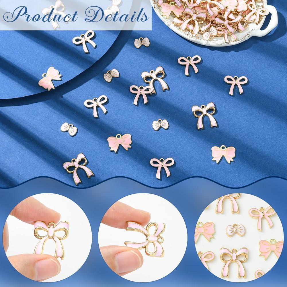 Encantos de Lazo Rosa SUNNYCLUE - 40 Piezas para Joyería DIY