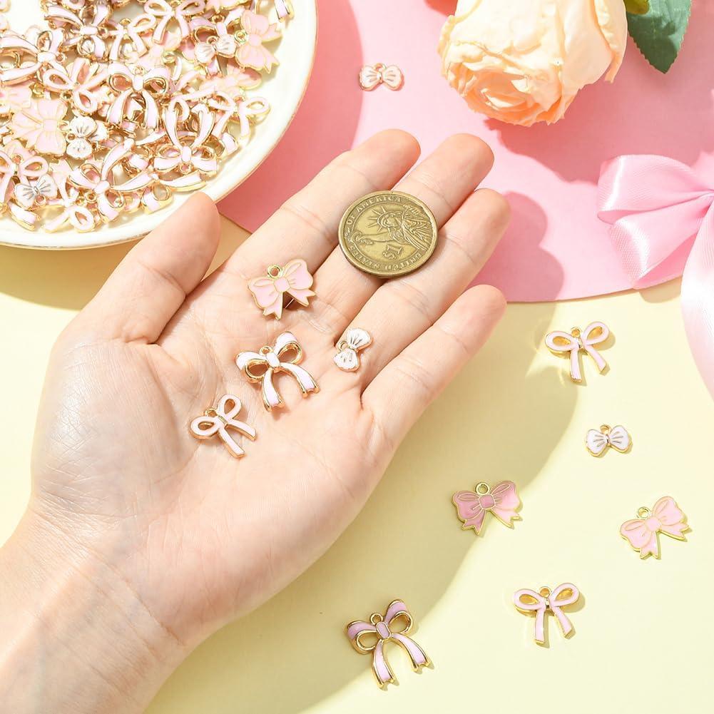 Encantos de Lazo Rosa SUNNYCLUE - 40 Piezas para Joyería DIY